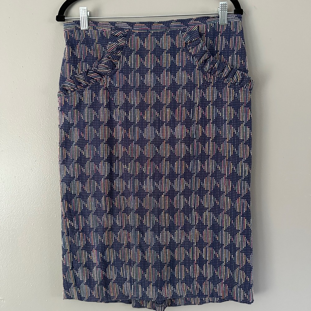 EVA FRANCO EMBROIDERED STRIPES COLORFUL PENCIL SKIRT SZ 12